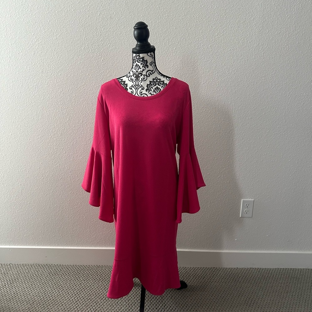 Isaac Mizrahi Fuchsia Long Sleeve Ruffle-Sleeve Dress